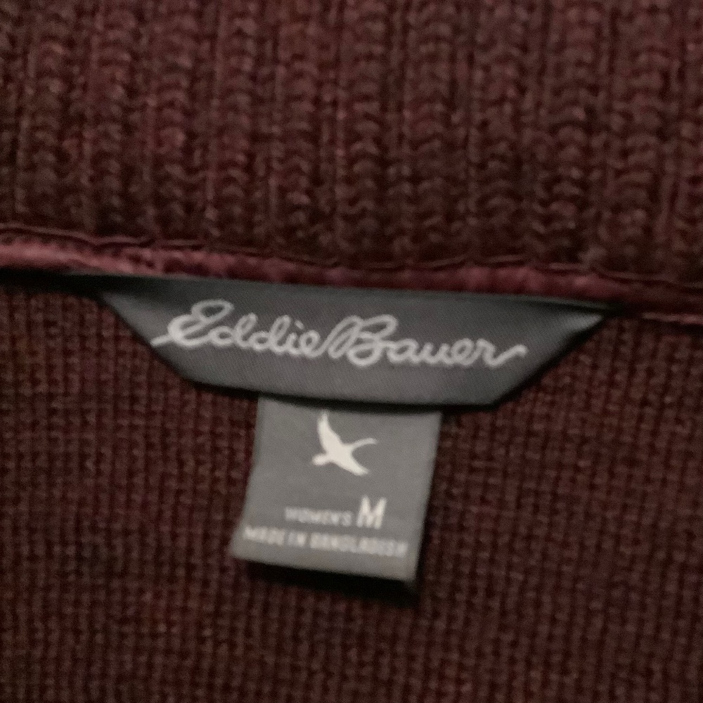Eddie Bauer| Wool Blend Knit and Down Cardigan Burgundy Wine Slit Pockets Sz M - Picture 5 of 9